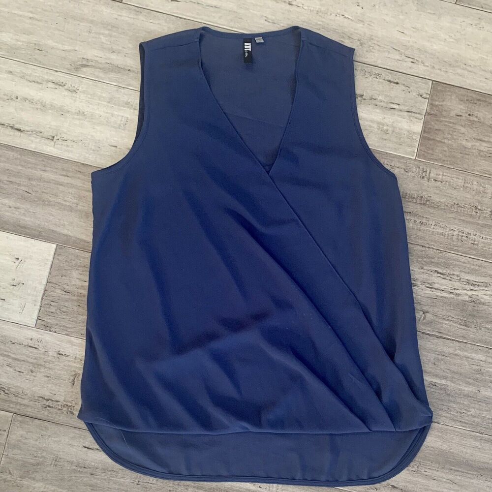 KUT From The Kloth Blue Sleeveless Faux Wrap Sheer Surplice Top Size Medium